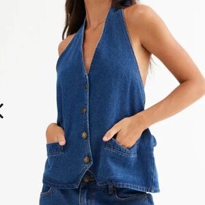 LIGHT blue lioness denim halter top LARGE